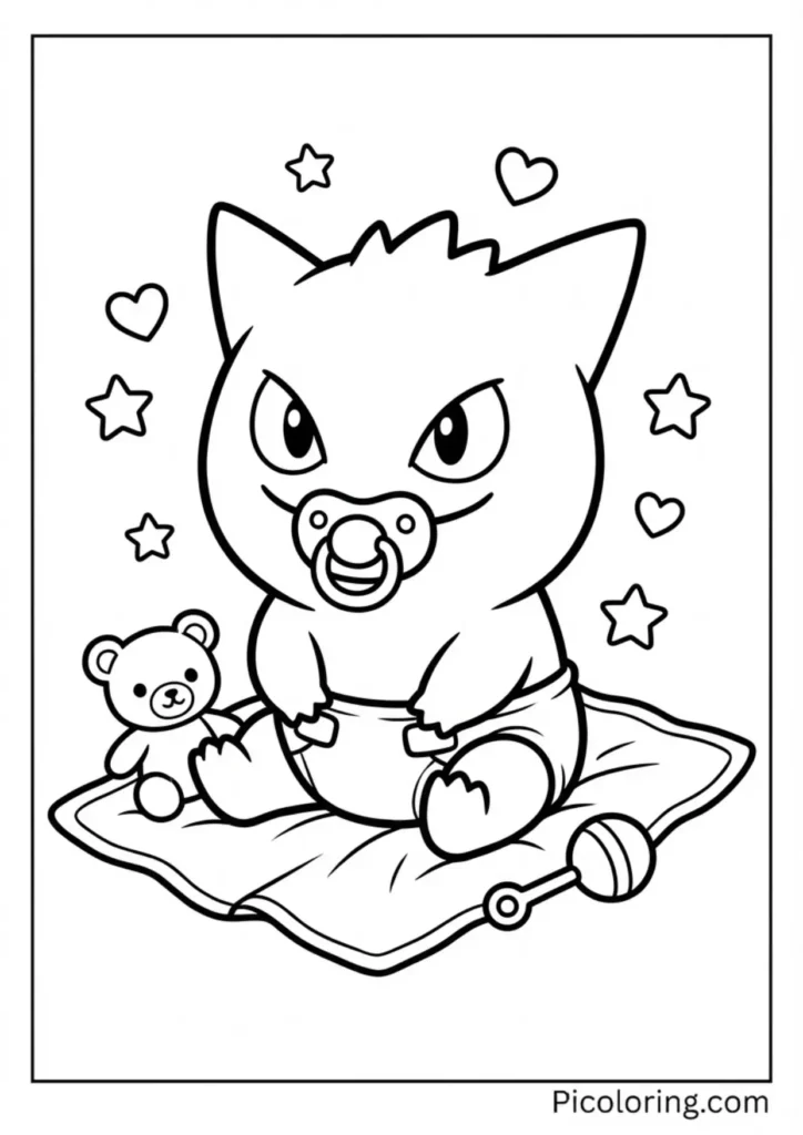 Adorable baby-style Gengar with a pacifier