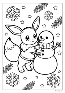 Eevee building a cute snowman with scarf