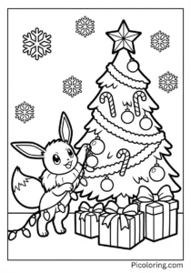 Eevee decorating a beautiful Christmas tree