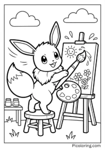 Eevee painting a beautiful picture on canvas