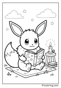 Eevee reading a storybook by soft candlelight