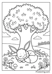 Eevee resting peacefully under a big shady tree