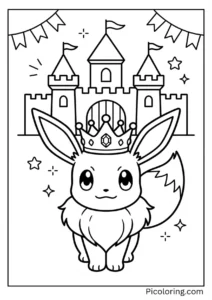 Eevee wearing a royal crown in castle