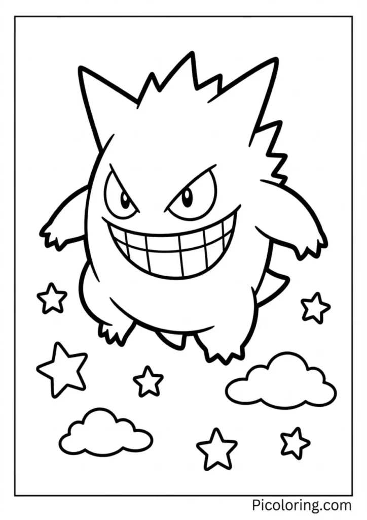 Gengar hovering in the air with its signature mischievous grin