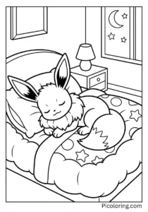 Pokemon Eevee taking a cozy nap in fluffy bed