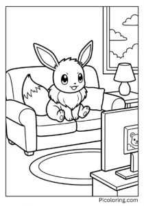 Pokemon Eevee watching television on comfy couch