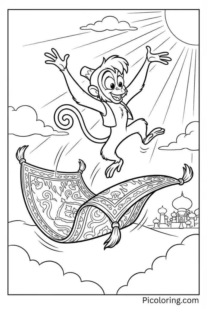 Abu bouncing playfully on the magic carpet