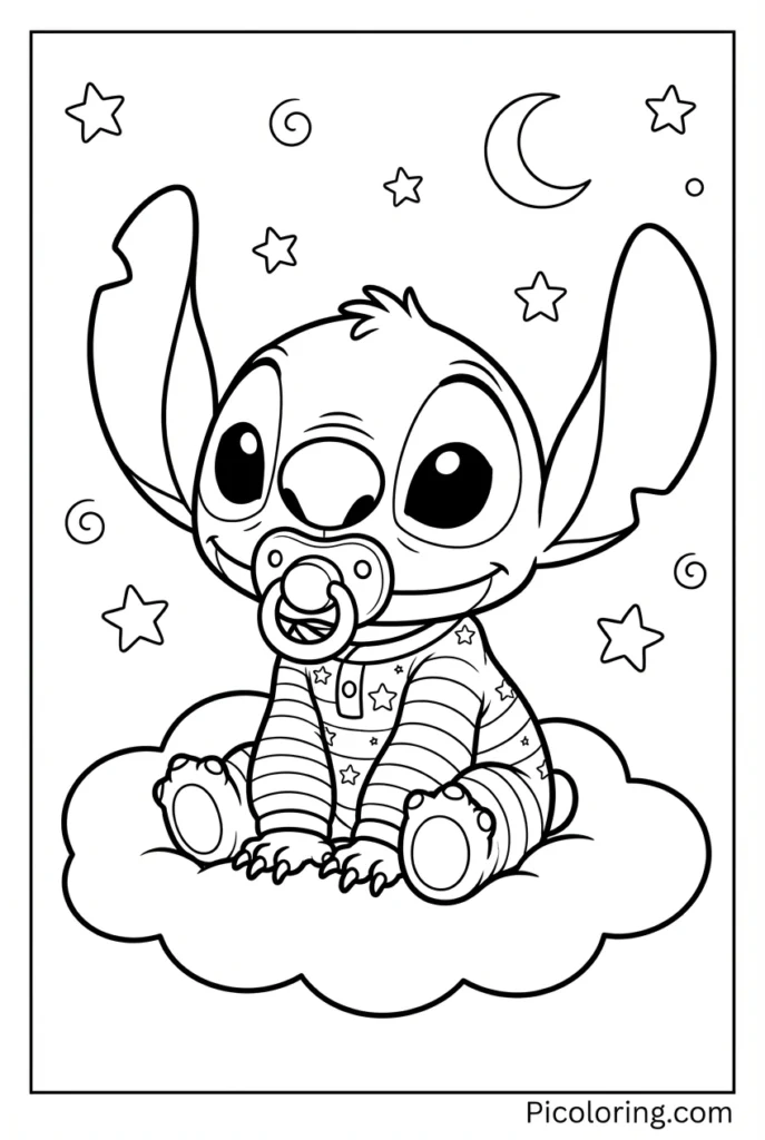 Adorable baby Stitch wearing cute pajamas with a pacifier