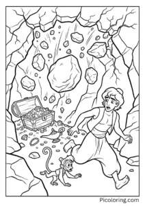 Aladdin and Abu fleeing from the collapsing cave Aladdin and Abu fleeing from the collapsing cave