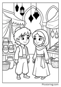 Aladdin and Jasmine meeting eyes in the marketplace Aladdin and Jasmine meeting eyes in the marketplace