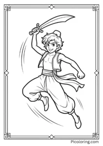 Aladdin in an action pose with a sword Aladdin in an action pose with a sword
