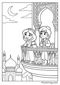 Aladdin on the balcony with Jasmine under the moonlight Aladdin on the balcony with Jasmine under the moonlight