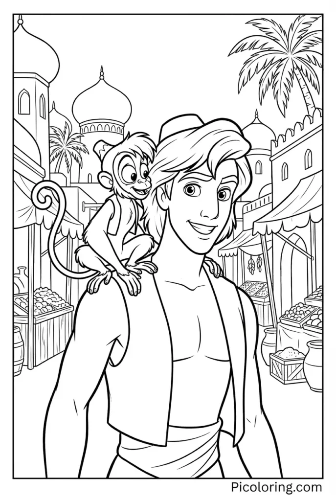 Best friends Abu sitting on Aladdin's shoulder