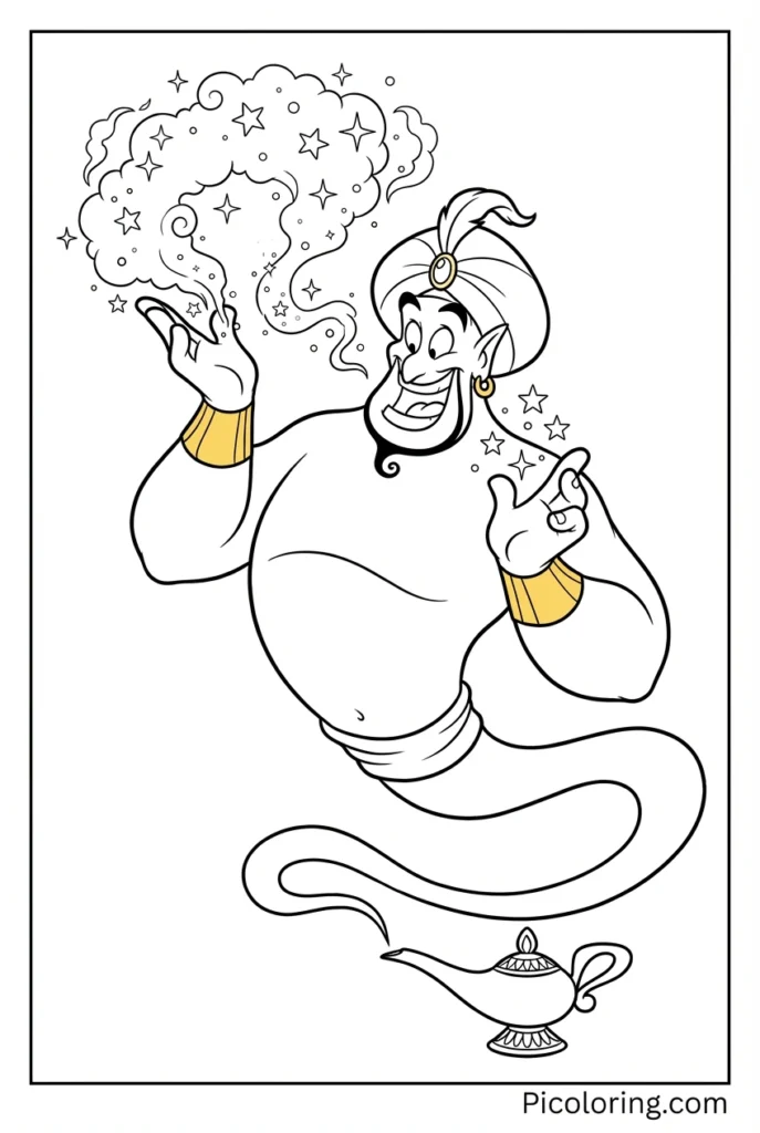 Genie with magical sparkles around his fingers granting a wish