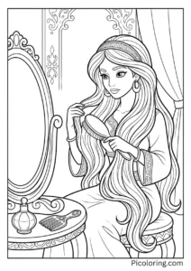 Jasmine sitting at her vanity mirror brushing her long black hair Jasmine sitting at her vanity mirror brushing her long black hair