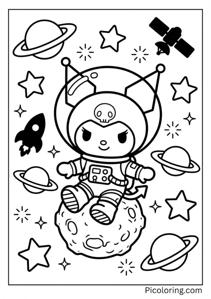 Kuromi as an astronaut among planets and stars