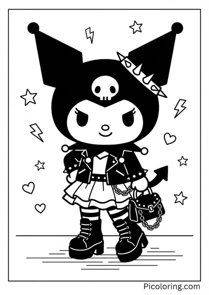 Kuromi in her signature edgy punk outfit