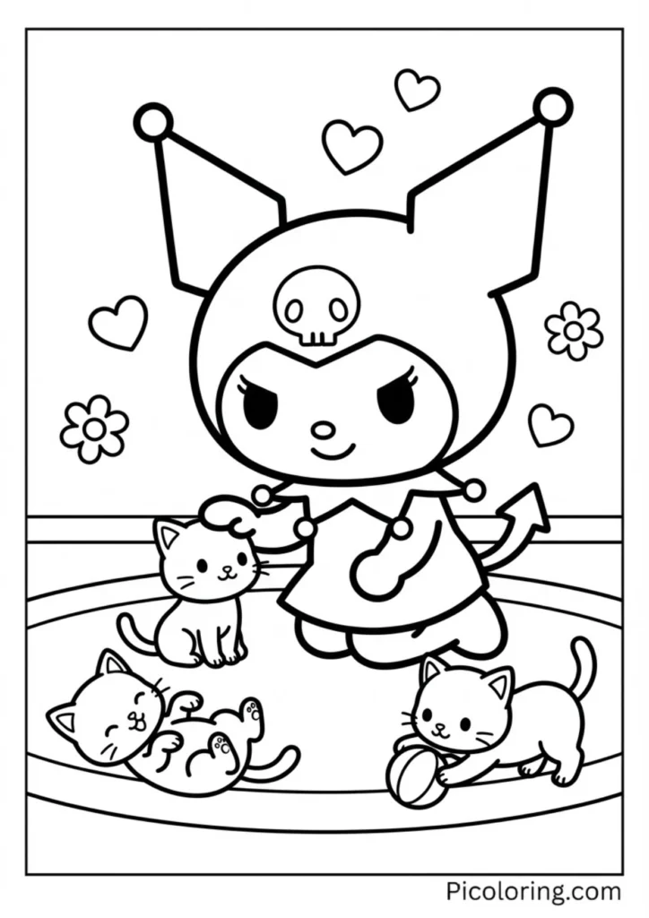 Kuromi playing with adorable little kittens