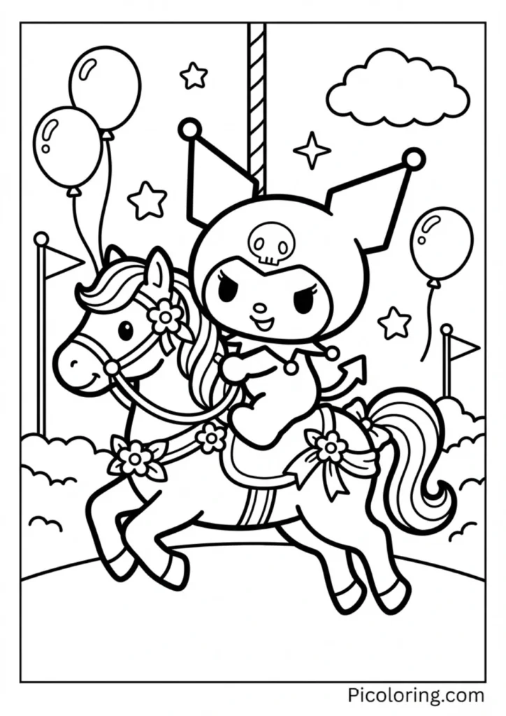 Kuromi riding a carousel or ferris wheel