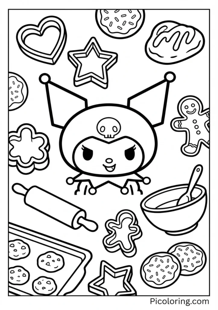 Kuromi with cookie cutters and baking supplies