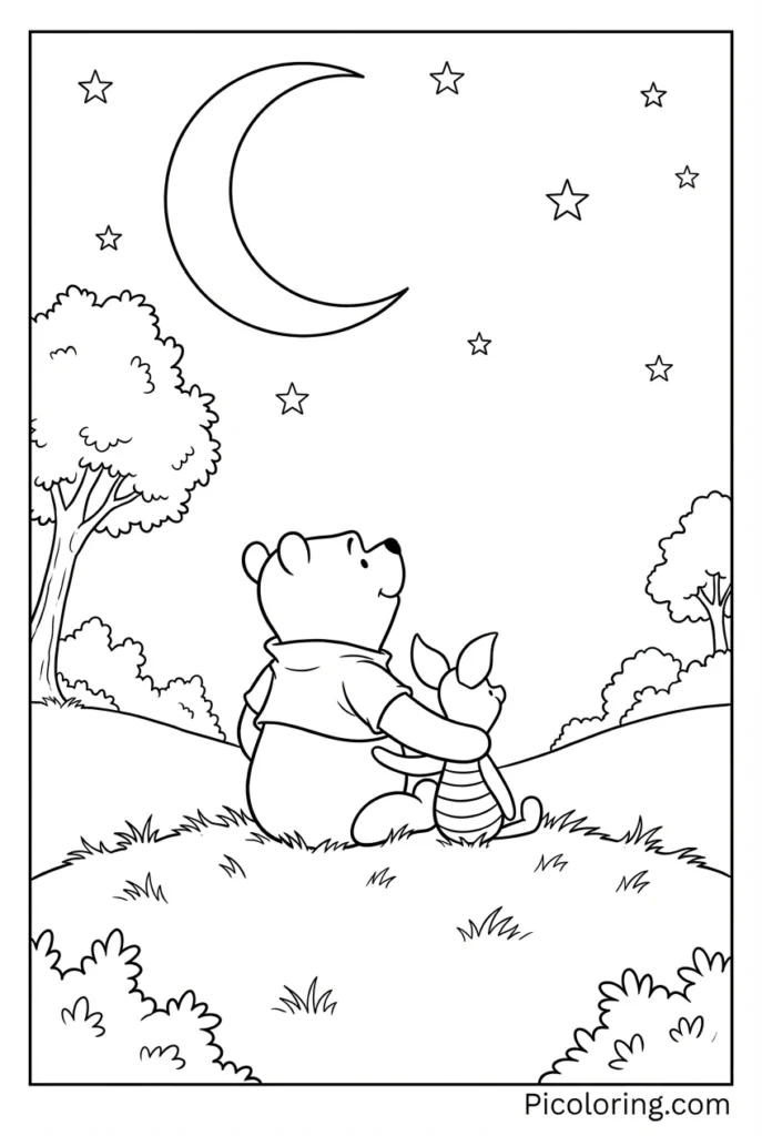 Pooh and Piglet looking at the moon together