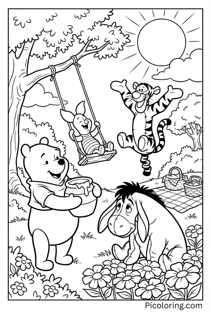 Pooh and friends having fun on a sunny day