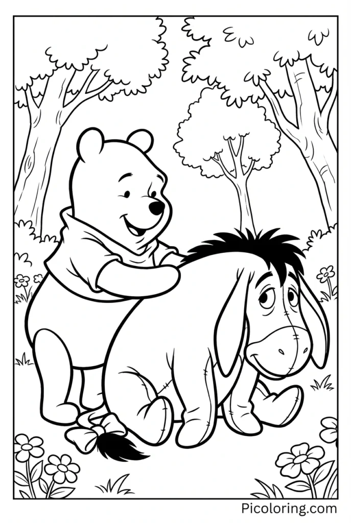 Pooh giving Eeyore a friendly pat on the back