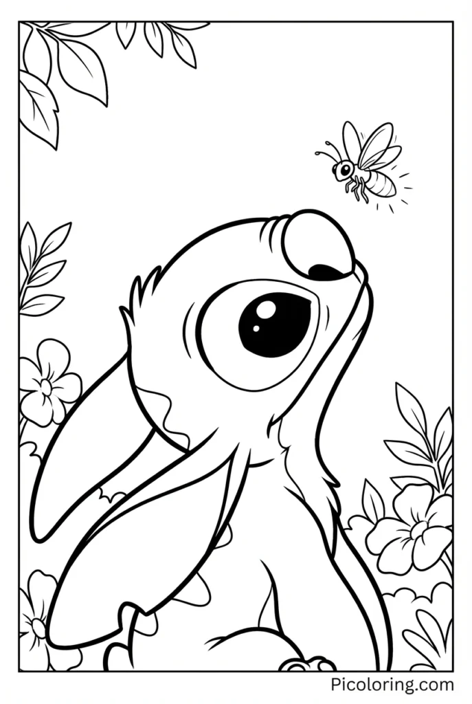 Stitch tilting his head looking at something interesting with wonder