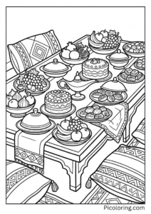 Table filled with fruits, desserts, and fancy dishes Table filled with fruits, desserts, and fancy dishes