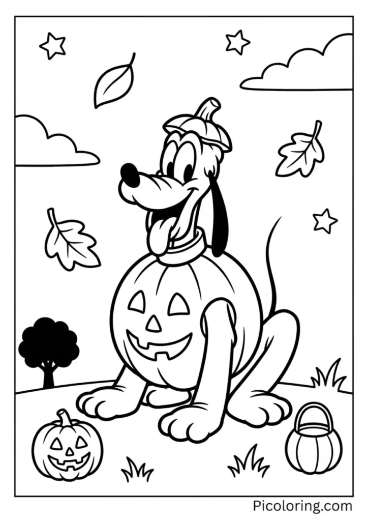 Pluto dressed in a cute pumpkin costume