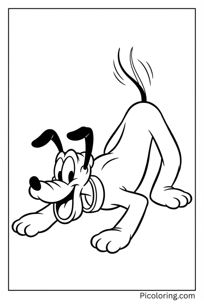 Pluto in a playful bow position ready to play