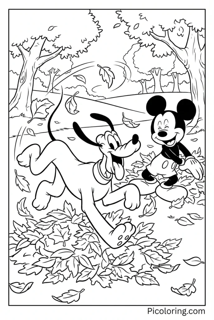 Pluto joyfully running through a pile of autumn leaves