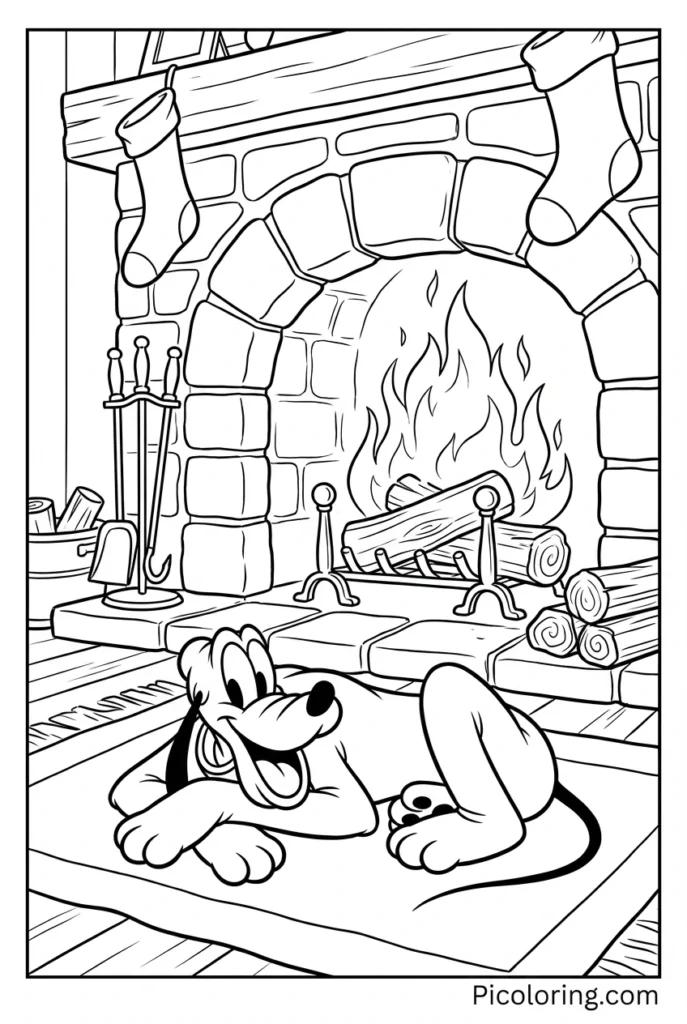 Pluto relaxing next to a warm fireplace
