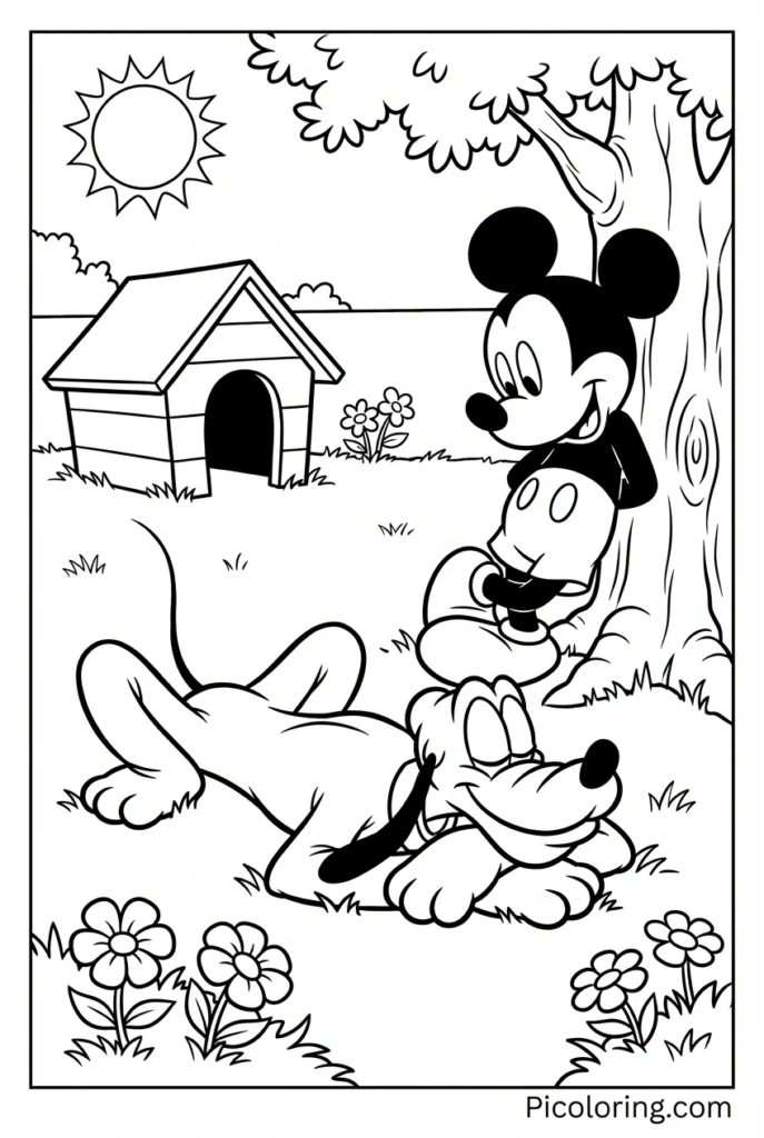 Pluto relaxing on his belly with paws stretched