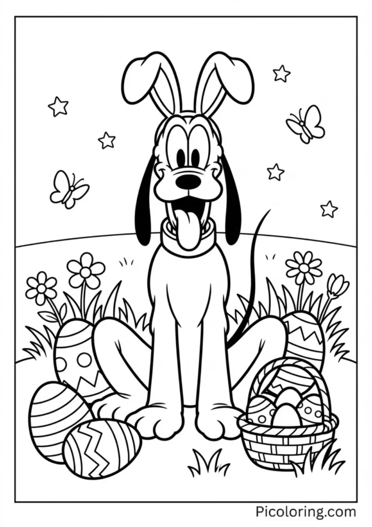 Pluto with Easter eggs and bunny ears