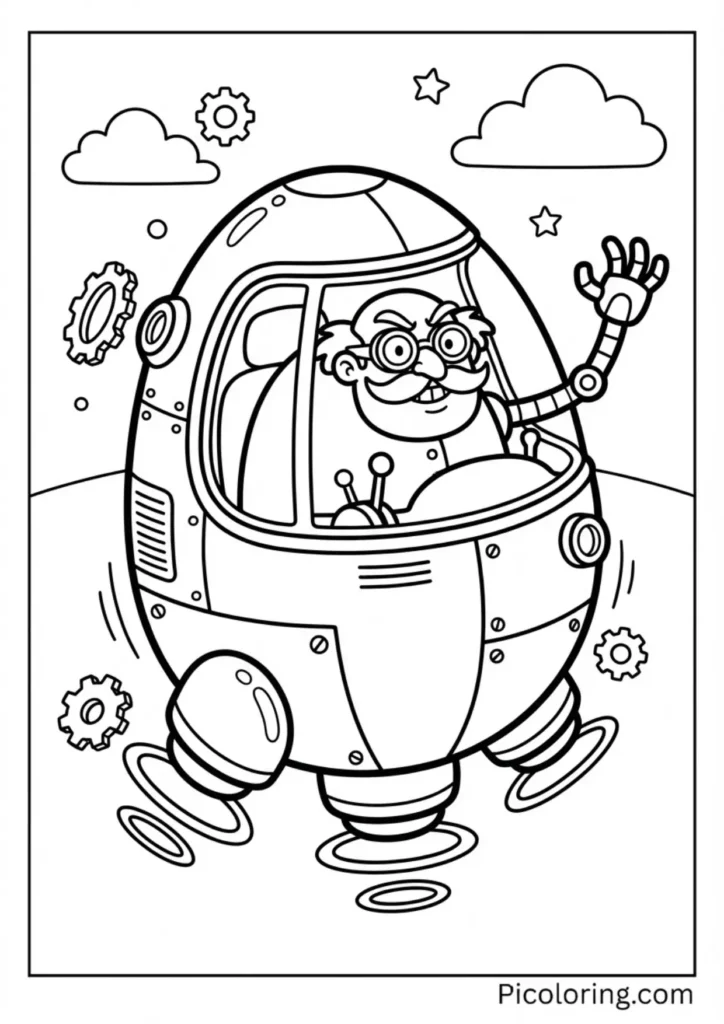 Dr. Eggman flying in his round hovering vehicle