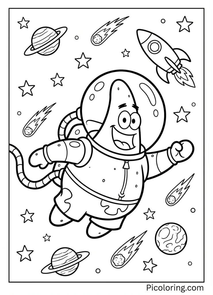 Patrick as an astronaut floating in outer space