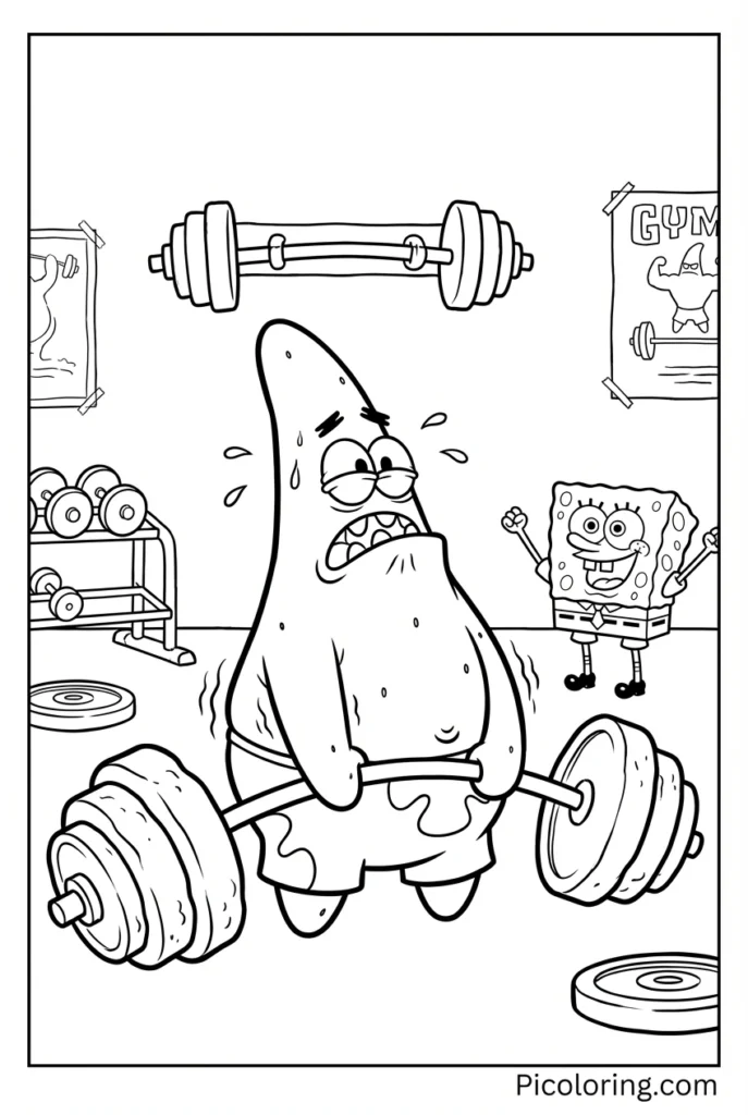 Patrick at the gym trying to lift a heavy barbell