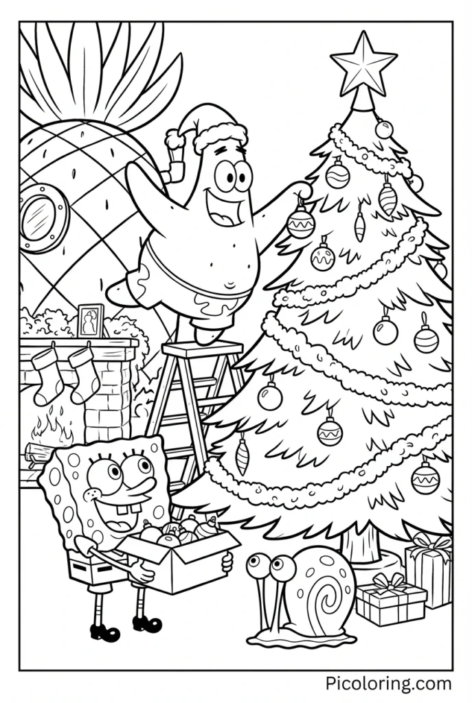 Patrick decorating a Christmas tree with ornaments