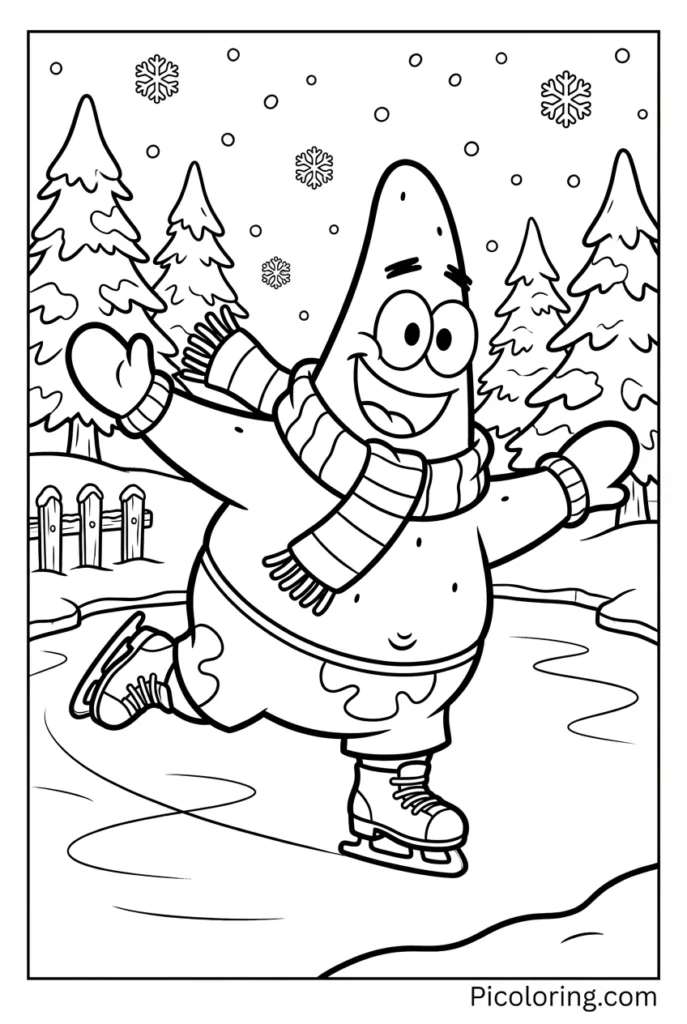 Patrick gliding on ice with a winter scarf