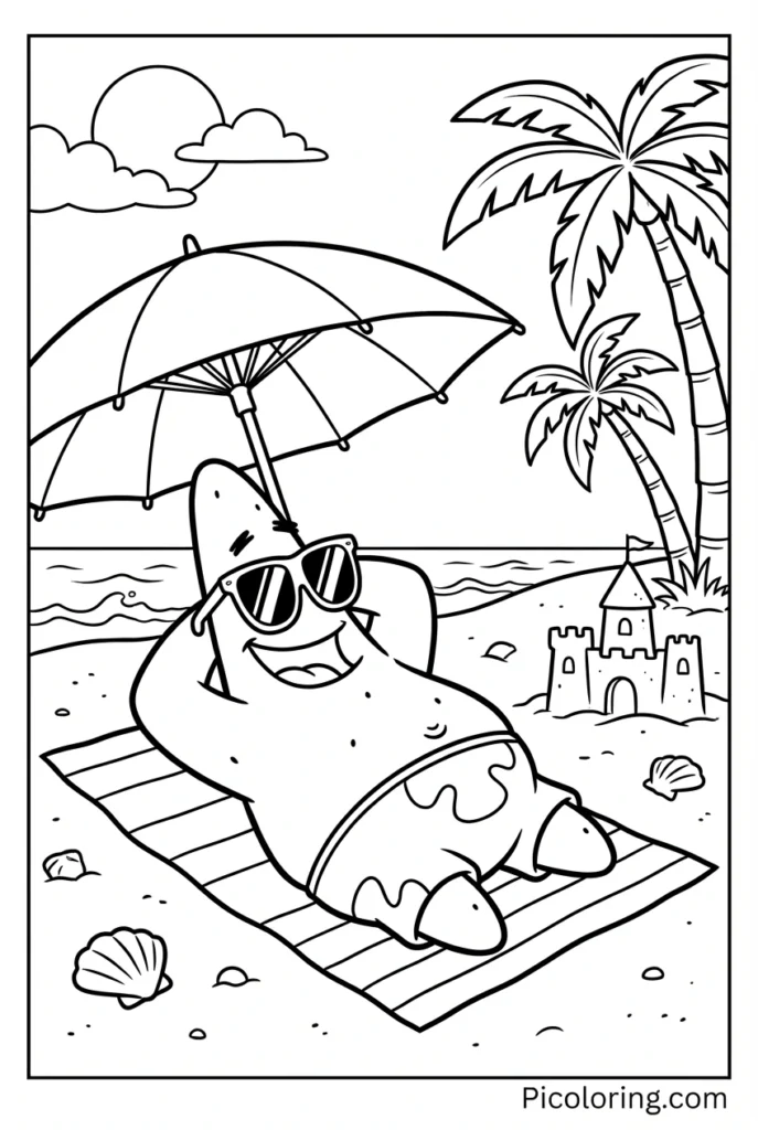 Patrick relaxing on a beach towel wearing sunglasses
