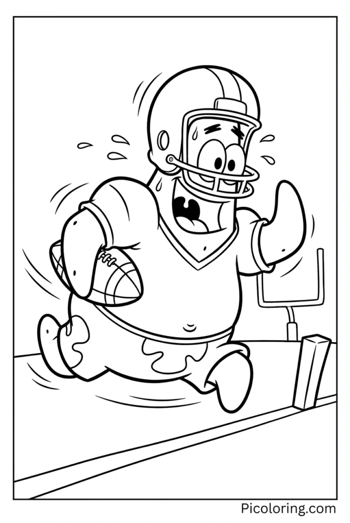 Patrick running with a football ready to score