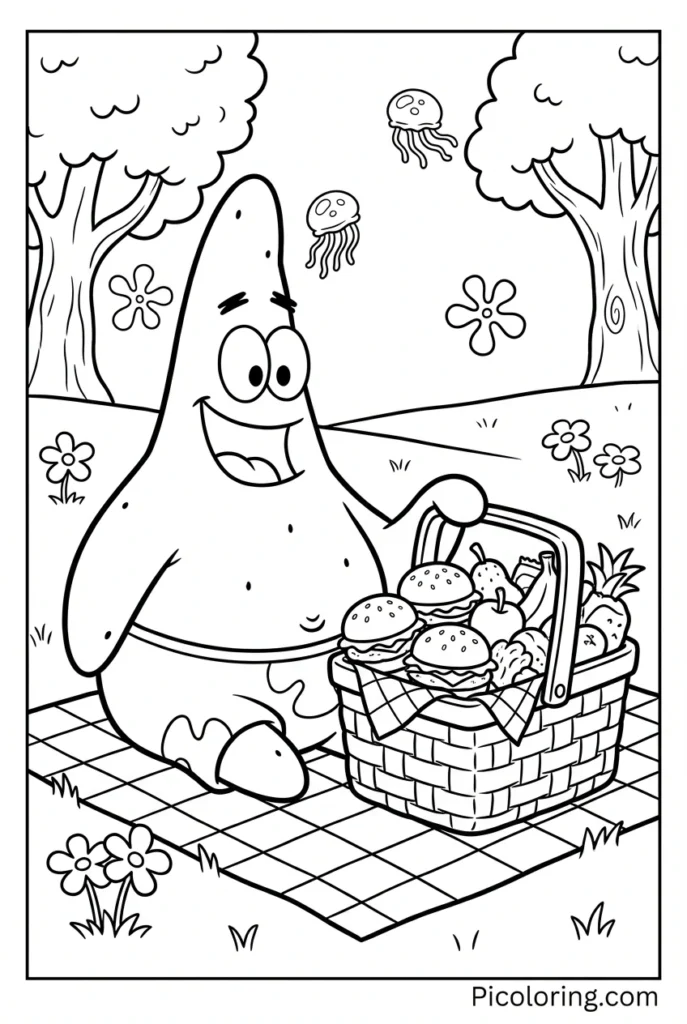 Patrick sitting on a blanket with a basket of food