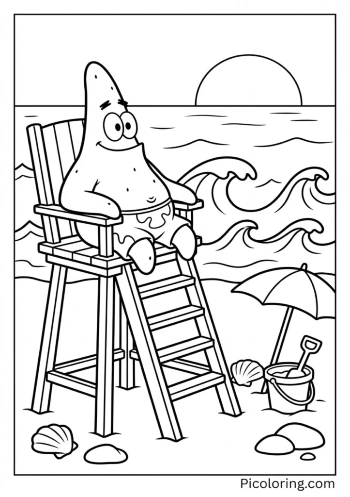 Patrick sitting on a tall lifeguard chair at the beach