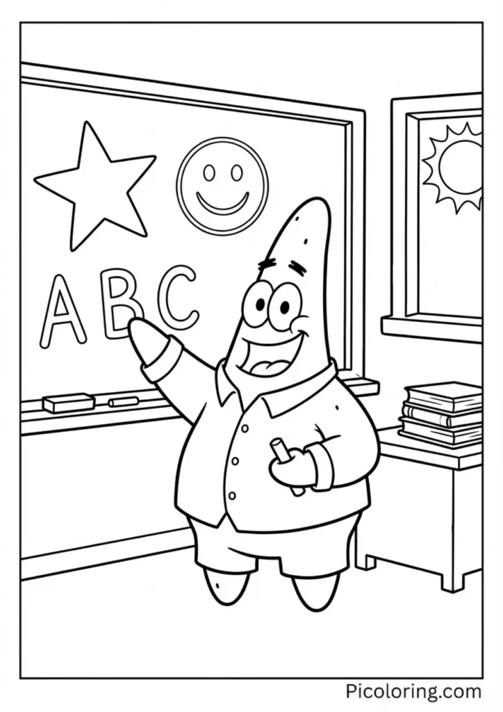 Patrick standing at a chalkboard in a classroom