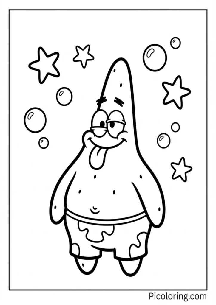 Patrick sticking out his tongue and crossing his eyes