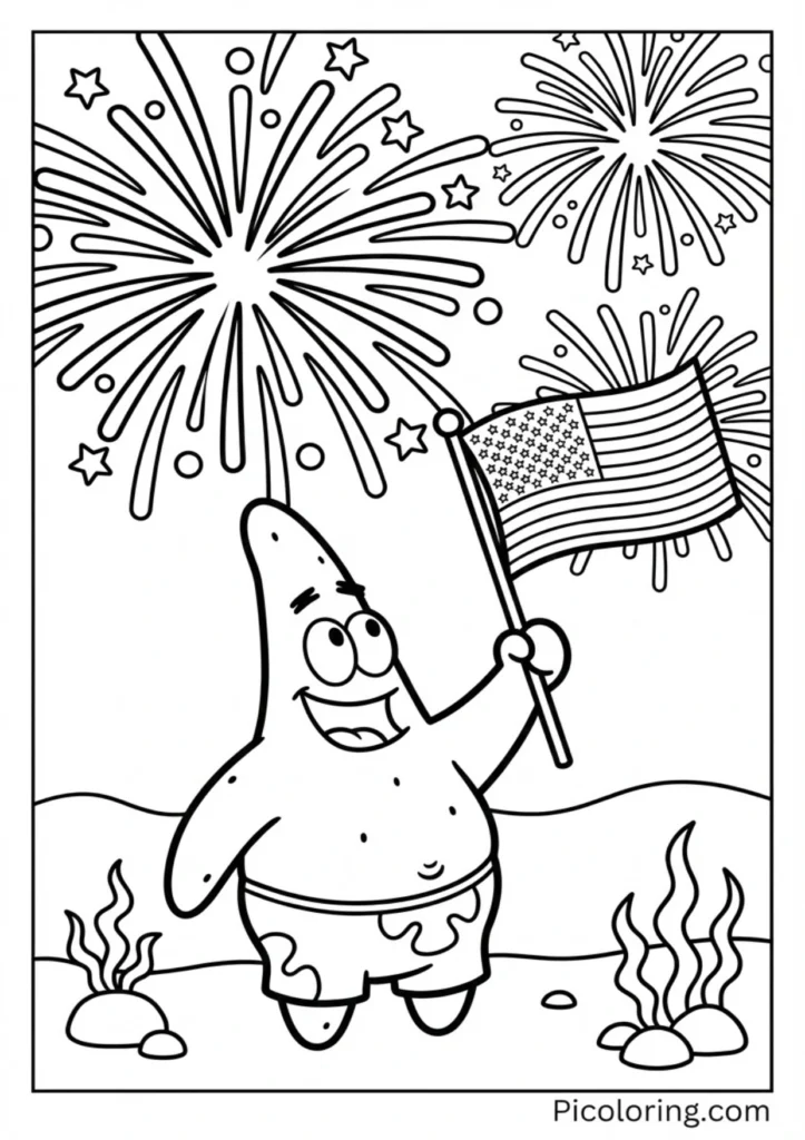 Patrick watching fireworks with an American flag