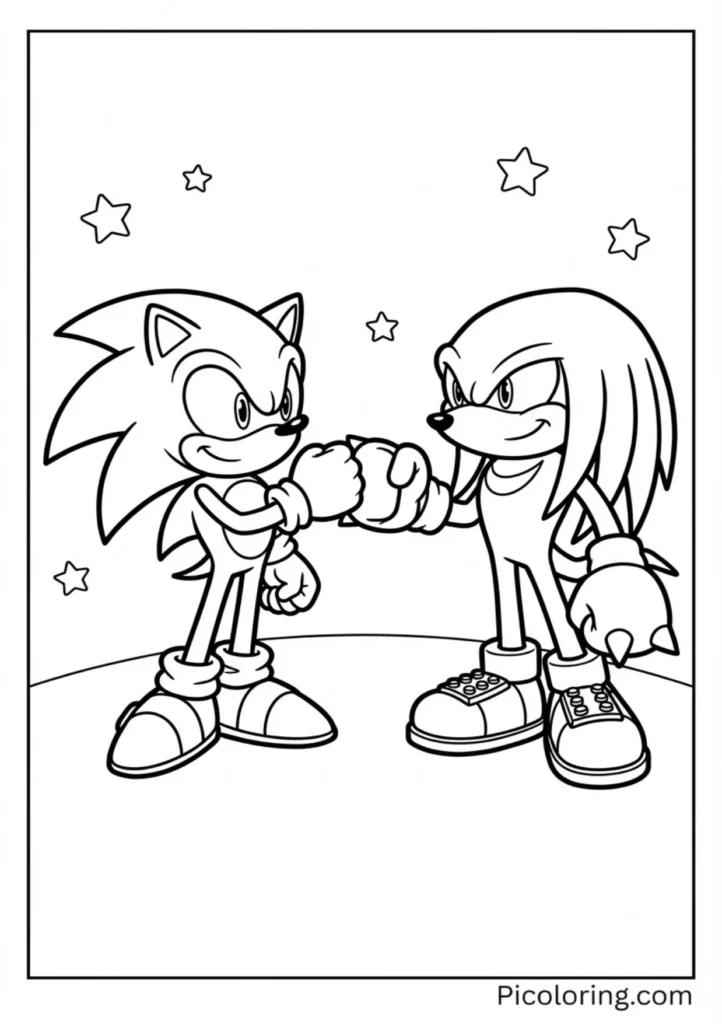 Sonic and Knuckles giving each other a fist bump