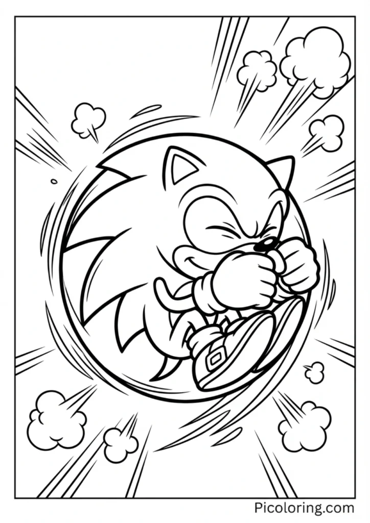 Sonic curled into a ball performing his famous spin dash move