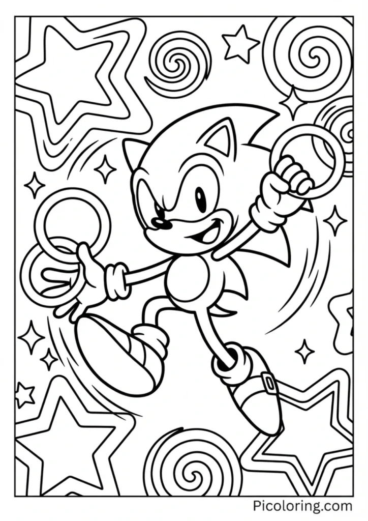 Sonic grabbing shiny golden rings with both hands